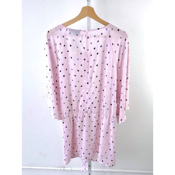 NWT LANE BRYANT 28 Plus Polka Dot Keyhole Blouse Short Sleeve Top Side Tie Pink - Picture 2 of 8